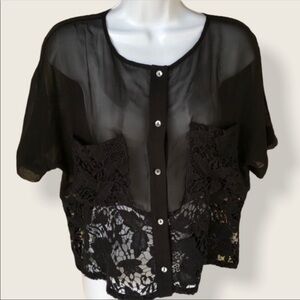 La pina by david helwani lace crochet top black Night out Size Large